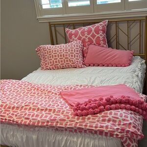 PB Teen~3pcPink Twin Geometric Duvet Cover+Euro pillow sham+Standard pillow sham